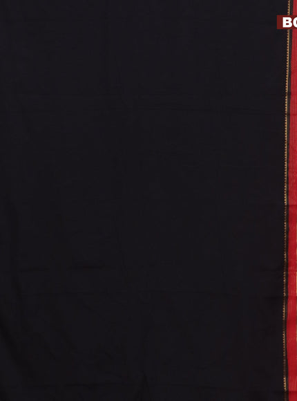 Semi crepe saree black and red with plain body and long zari woven border