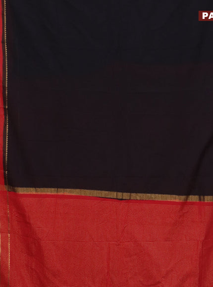 Semi crepe saree black and red with plain body and long zari woven border