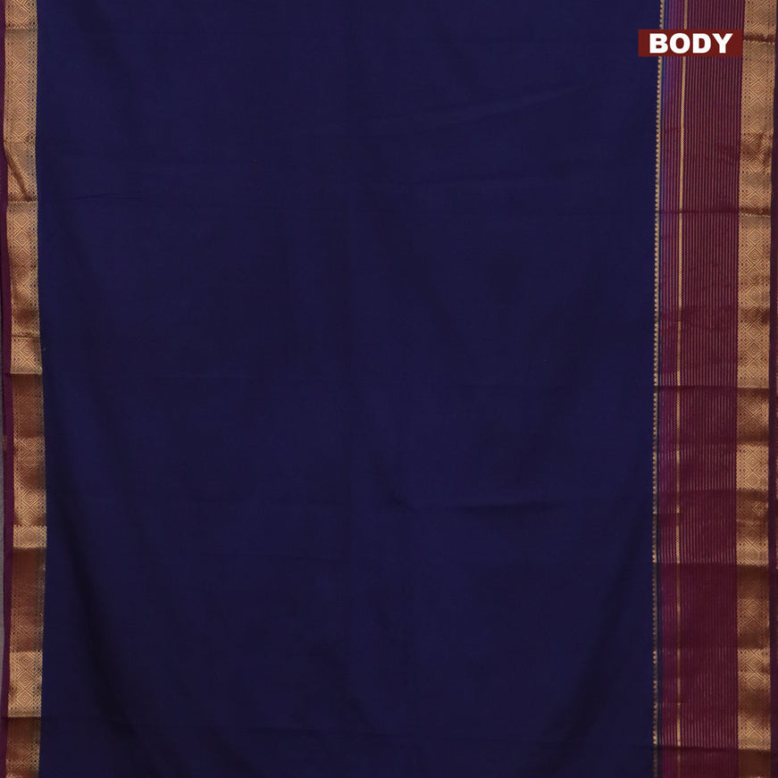 Semi crepe saree navy blue and purple with plain body and long zari woven border