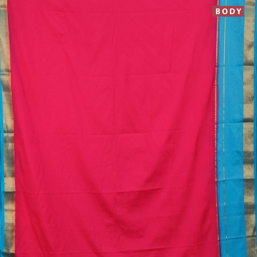 Semi crepe saree pink and teal blue with plain body and long zari woven border