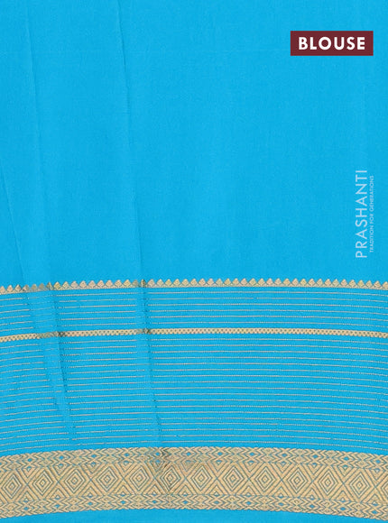 Semi crepe saree pink and teal blue with plain body and long zari woven border