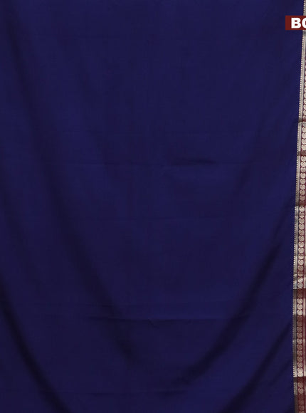 Semi crepe saree dark blue and wine shade with plain body and long rettapet zari woven border