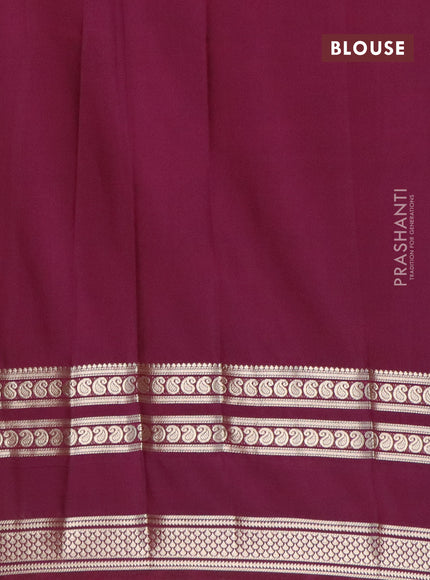 Semi crepe saree dark blue and wine shade with plain body and long rettapet zari woven border