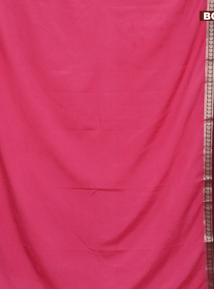 Semi crepe saree peach pink and wine shade with plain body and long rettapet zari woven border