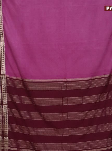 Semi crepe saree mauve pink and wine shade with plain body and long rettapet zari woven border