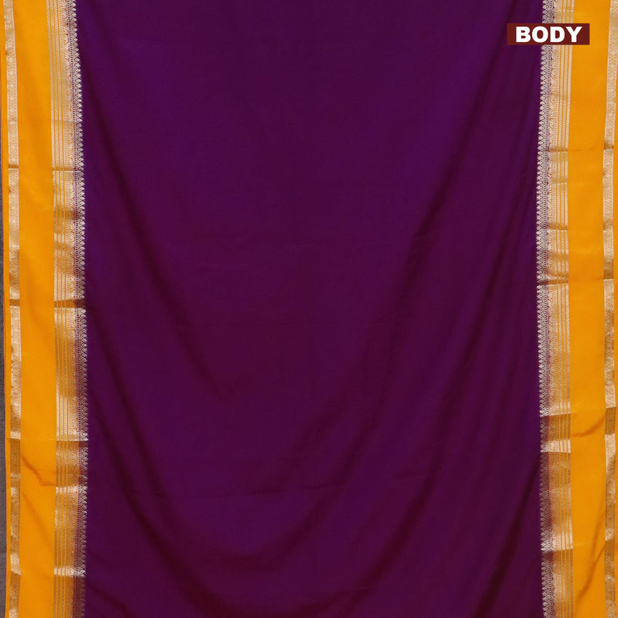 Semi crepe saree purple and mango yellow with plain body and rettapet zari woven border