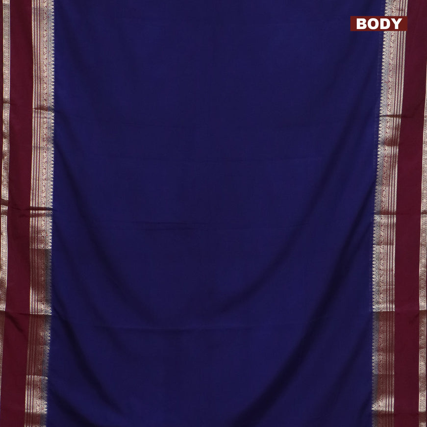 Semi crepe saree navy blue and wine shade with plain body and rettapet zari woven border