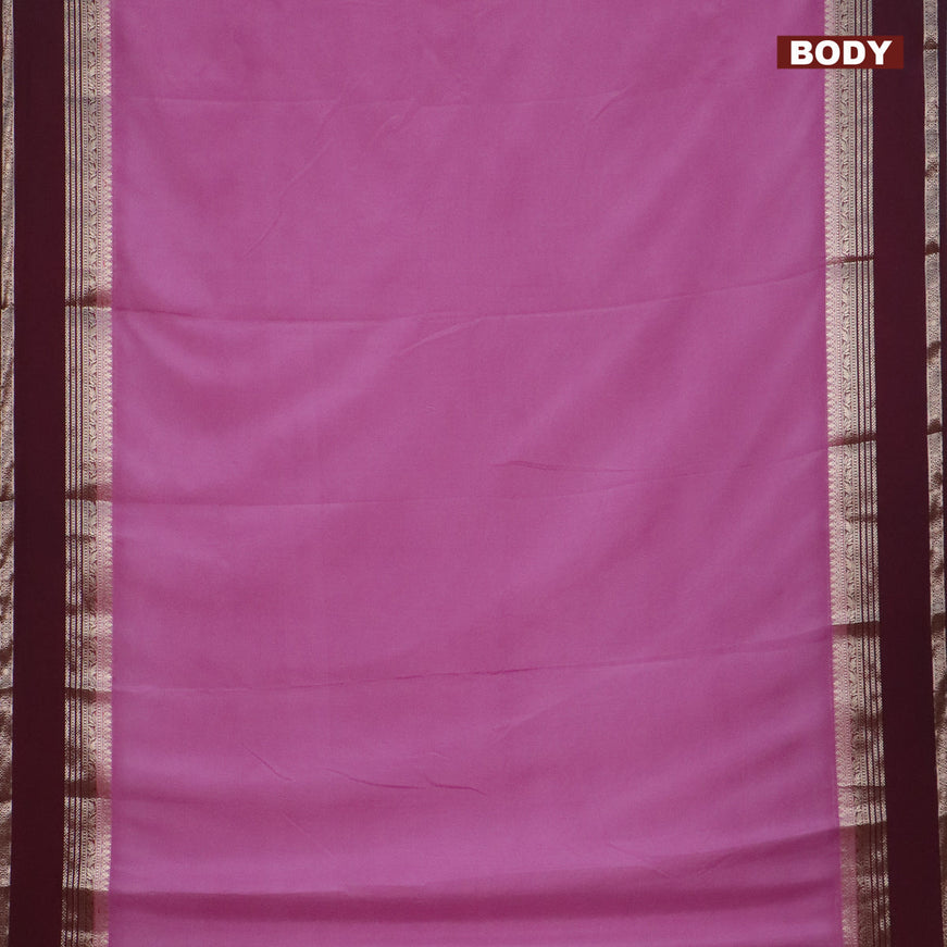 Semi crepe saree mauve pink and deep maroon with plain body and rettapet zari woven border