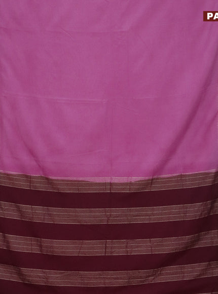 Semi crepe saree mauve pink and deep maroon with plain body and rettapet zari woven border