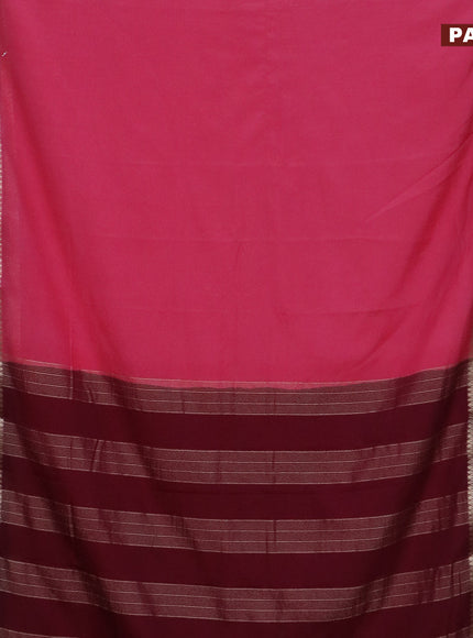 Semi crepe saree peach pink and wine shade with plain body and rettapet zari woven border