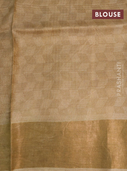 Pure tussar silk saree bluish grey and dark grey with allover floral prints and zari woven border