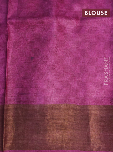 Pure tussar silk saree pastel pink and purple with allover floral prints and zari woven border