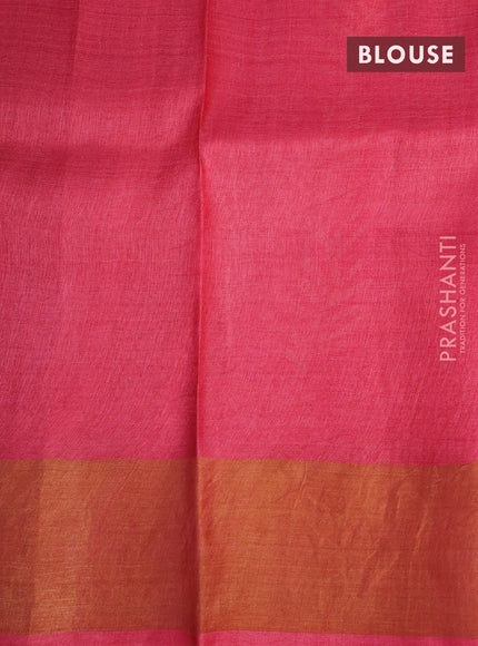 Pure tussar silk saree pink with allover bandhani butta prints and zari woven border