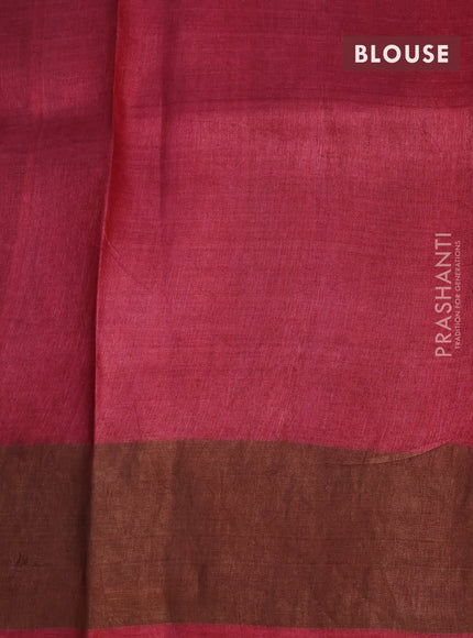 Pure tussar silk saree cream and maroon with allover prints and zari woven border