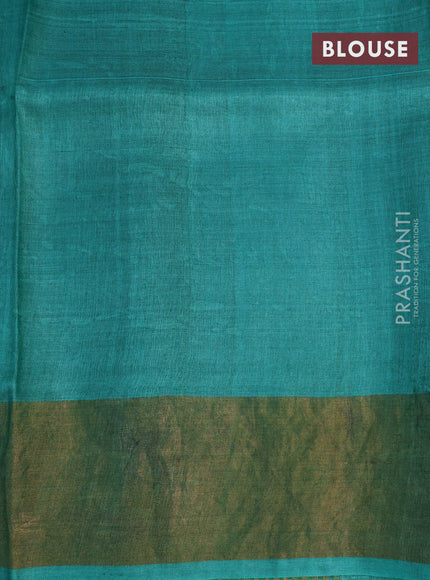 Pure tussar silk saree cream and maroon with allover prints and zari woven border