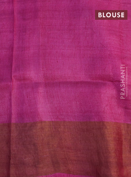 Pure tussar silk saree cream and pink with allover prints and zari woven border