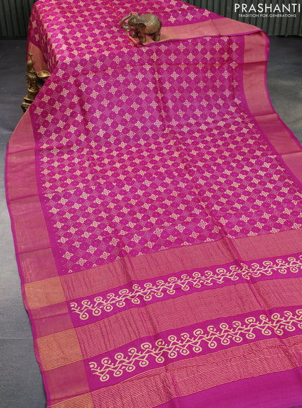 Pure tussar silk saree pink with allover prints and zari woven border