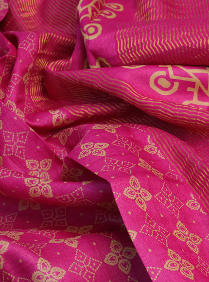 Pure tussar silk saree pink with allover prints and zari woven border