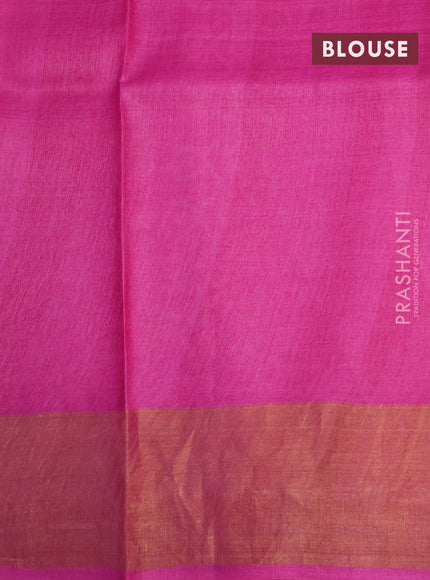 Pure tussar silk saree pink with allover prints and zari woven border