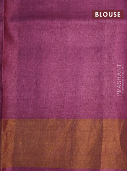 Pure tussar silk saree dark magenta pink with allover prints and zari woven border