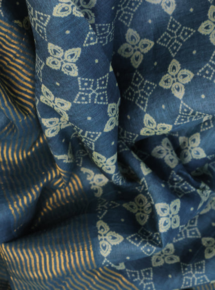 Pure tussar silk saree bluish grey with allover prints and zari woven border