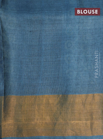 Pure tussar silk saree bluish grey with allover prints and zari woven border