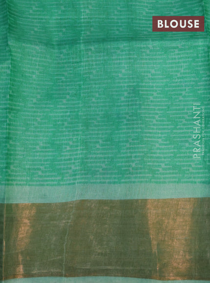 Pure tussar silk saree grey and pastel blue with allover prints and zari woven border