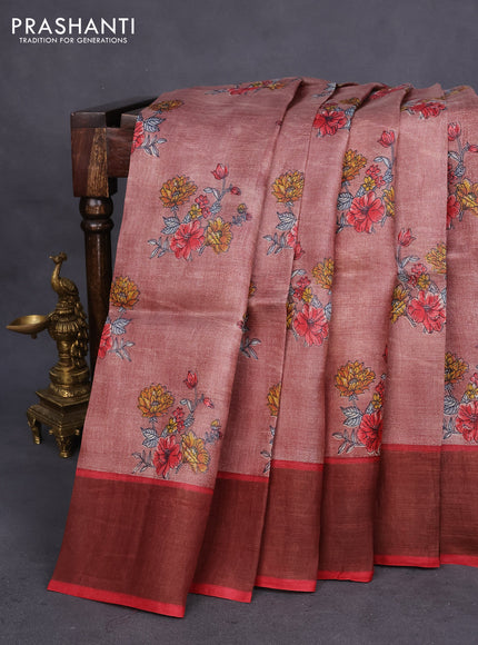 Pure tussar silk saree grey and pastel blue with allover prints and zari woven border