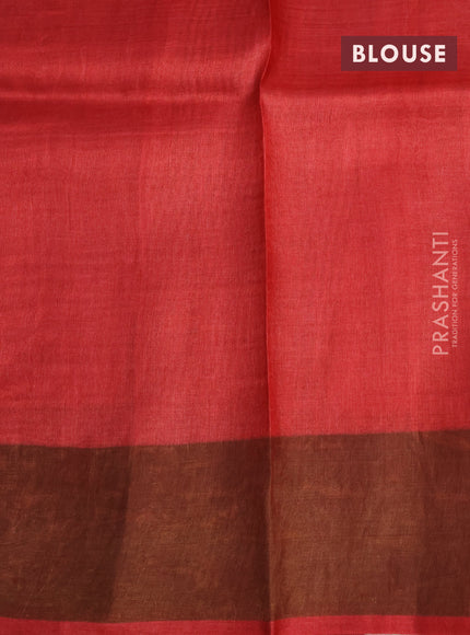 Pure tussar silk saree grey and pastel blue with allover prints and zari woven border