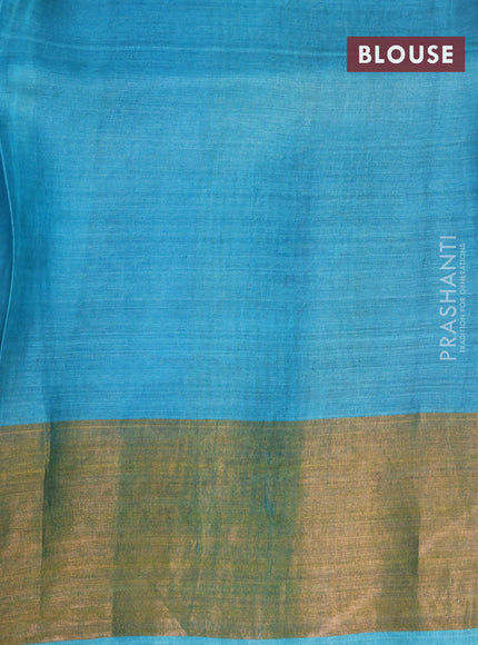 Pure tussar silk saree grey and cs blue with allover floral butta prints and zari woven border