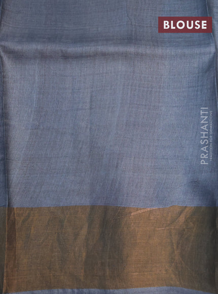 Pure tussar silk saree mehendi green and grey with allover floral butta prints and zari woven border