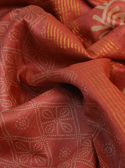 Pure tussar silk saree pastel brown and maroon with allover floral butta prints and zari woven border