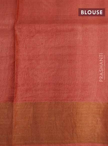 Pure tussar silk saree pastel brown and maroon with allover floral butta prints and zari woven border