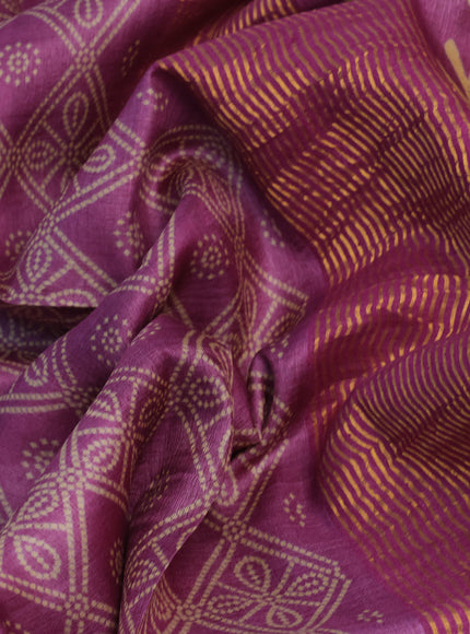 Pure tussar silk saree mauve pink with allover bandhani prints and zari woven border