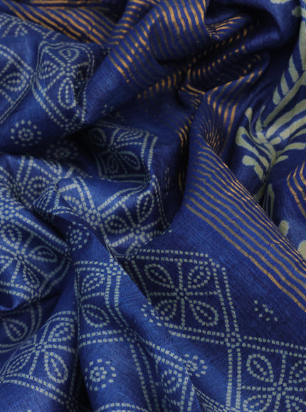 Pure tussar silk saree blue with allover bandhani prints and zari woven border