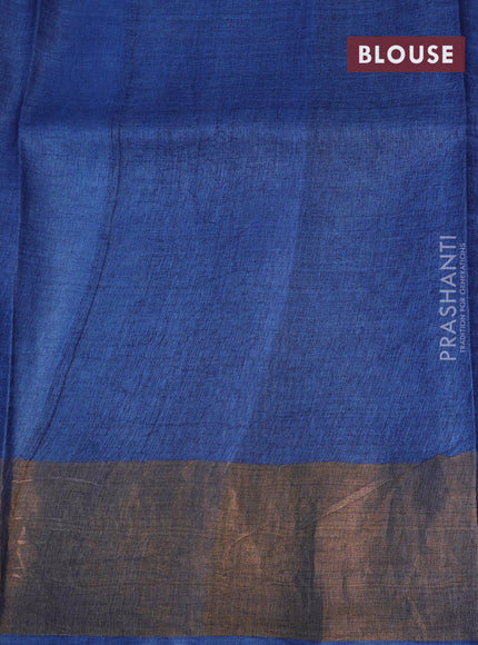 Pure tussar silk saree blue with allover bandhani prints and zari woven border