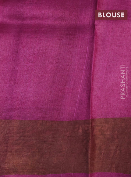 Pure tussar silk saree cream and purple with allover prints and zari woven border