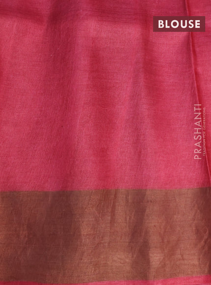 Pure tussar silk saree cream and black with allover prints and zari woven border