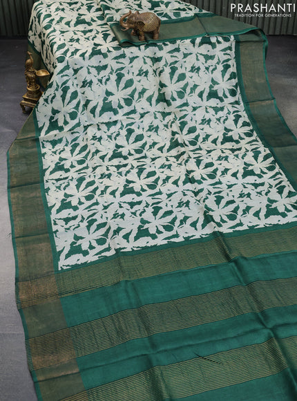 Pure tussar silk saree cream and maroon with allover prints and zari woven border