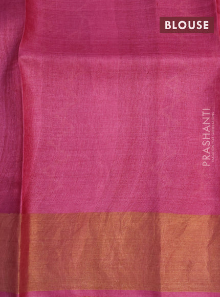 Pure tussar silk saree cream and green with allover prints and zari woven border