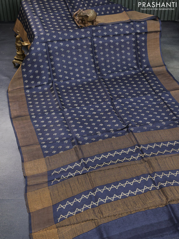 Pure tussar silk saree elephant grey with allover butta prints and zari woven border