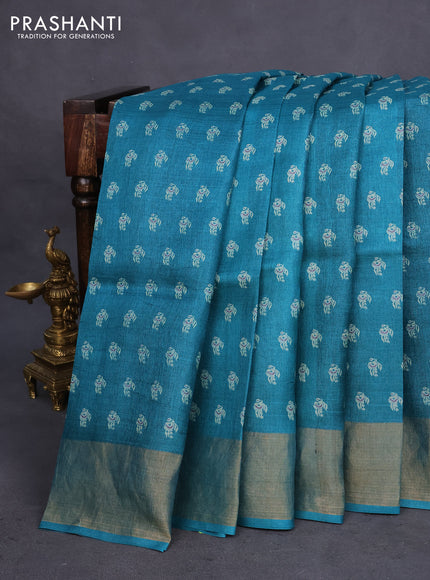 Pure tussar silk saree elephant grey with allover butta prints and zari woven border