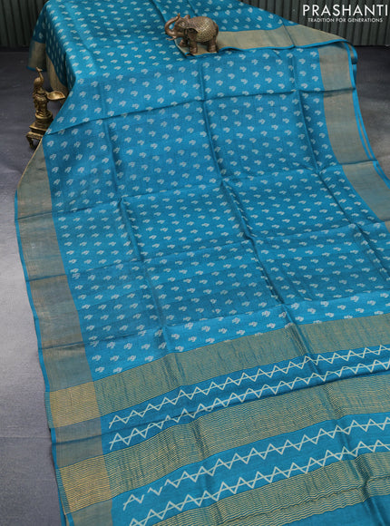 Pure tussar silk saree elephant grey with allover butta prints and zari woven border