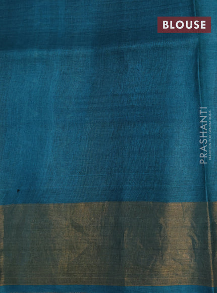 Pure tussar silk saree elephant grey with allover butta prints and zari woven border