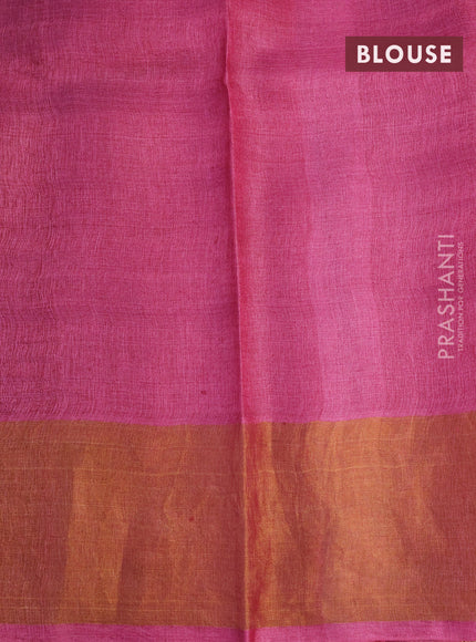 Pure tussar silk saree magenta pink with allover floral butta prints and zari woven border