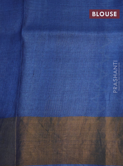 Pure tussar silk saree blue with allover floral butta prints and zari woven border