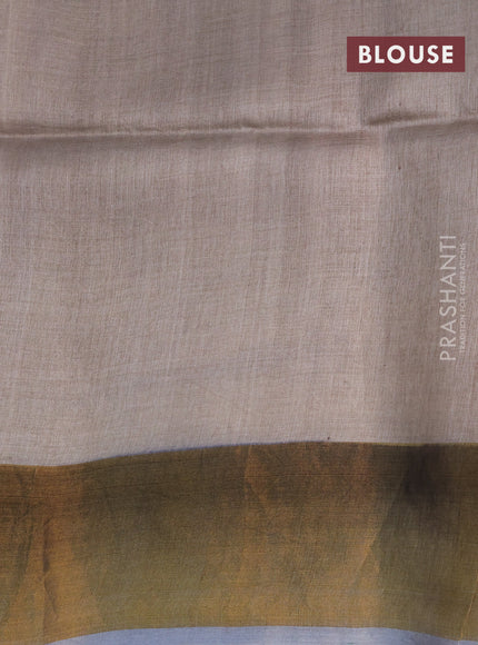 Pure tussar silk saree cream and grey with allover floral hand painted prints and zari woven border