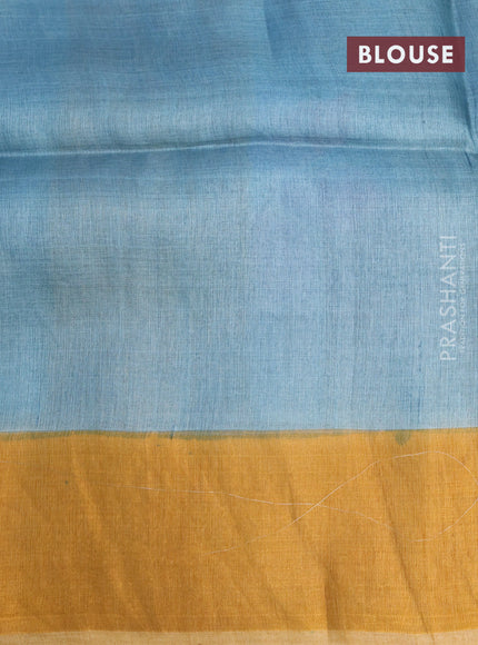 Pure tussar silk saree multi colour and mustard shade with allover floral hand painted prints and zari woven border