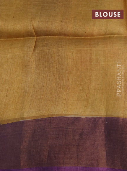 Pure tussar silk saree multi colour and purple with allover hand painted prints and zari woven border