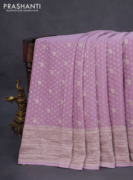 Banarasi georgette saree pastel lavender with allover thread & zari weaves and woven border